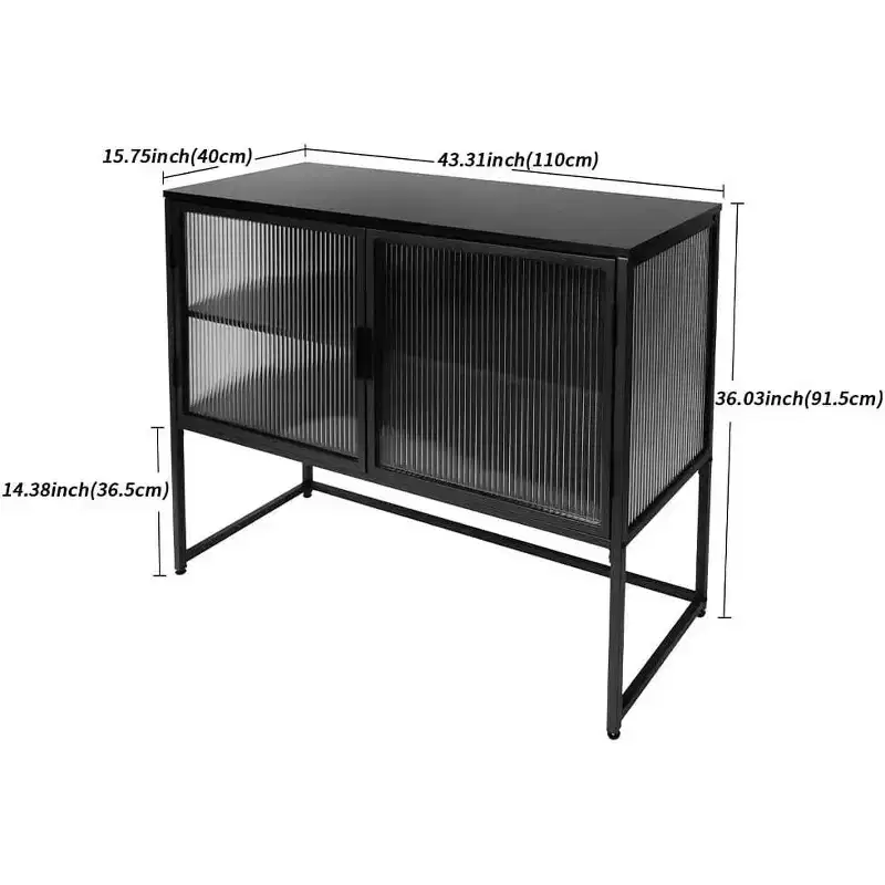 Contemporary Display Cabinet, 2-Tier Freestanding Storage Unit with Glass Doors & Metal Frame, Kitchen Buffet Sideboard for Living Spaces