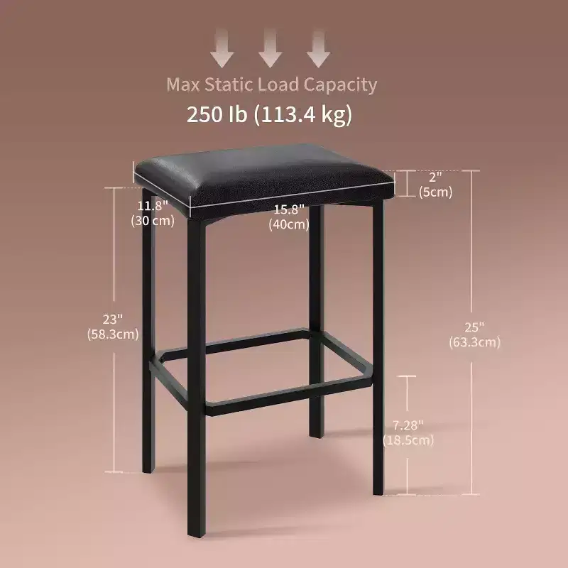 24 Counter Height Bar Stools Set of 2 or 4, PU Leather Bar Counter Stool with 2 Thick Upholstery, Modern Heavy Duty Metal Frame Base