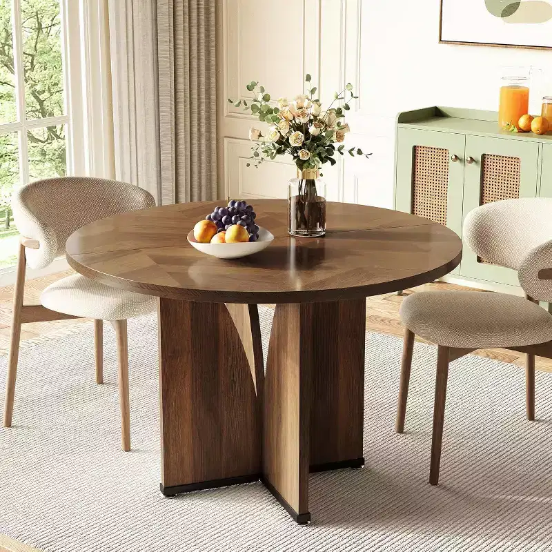Lantine 39-Inch Round Dining Table for 4, Rustic Kitchen Table with X-Shaped Stable Pedestal, Dinner Table for Dining Room, Living Room