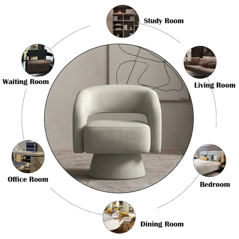 360 Degree Swivel Barrel Upholstered Modern Armchair