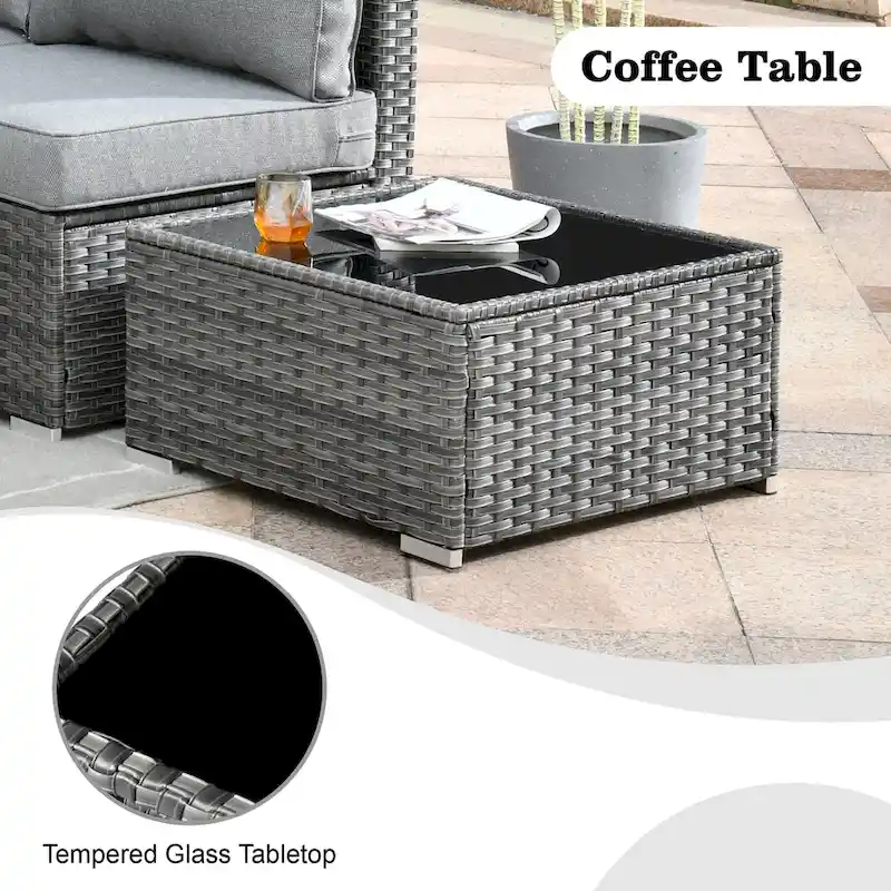 HOOOWOOO 10-piece Grey Rattan Patio Furniture Set with Fire Pit