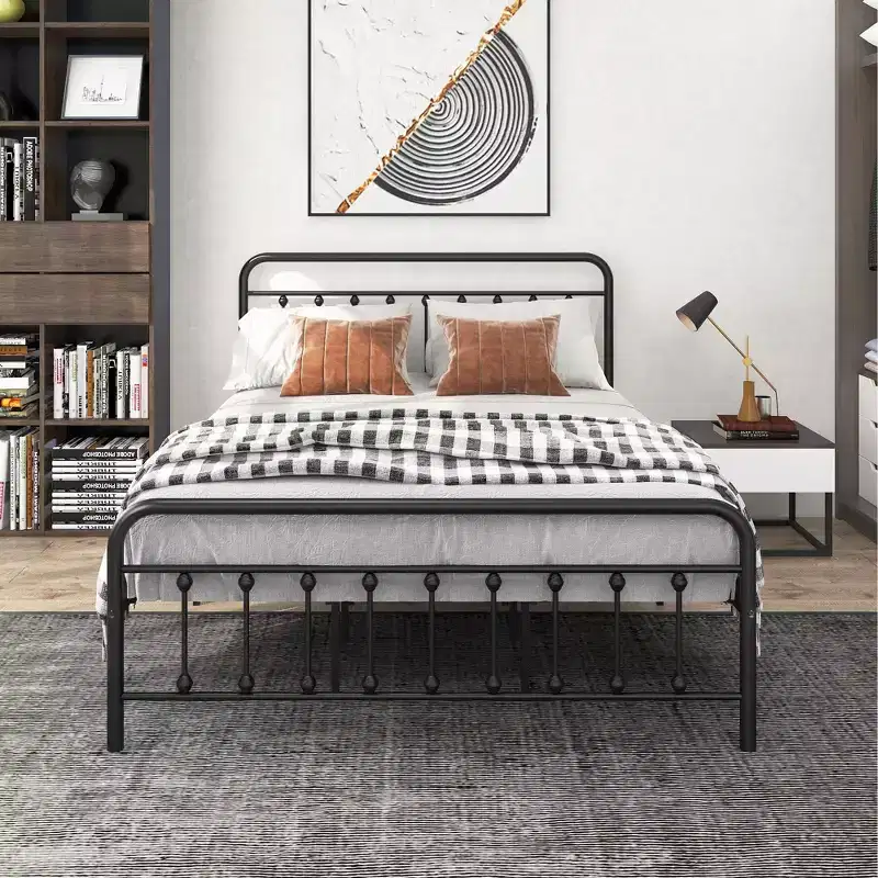 Queen Size Metal Platform Bed Frame with Headboard/Footboard, Under Bed Storage No Box Spring Needed, Black