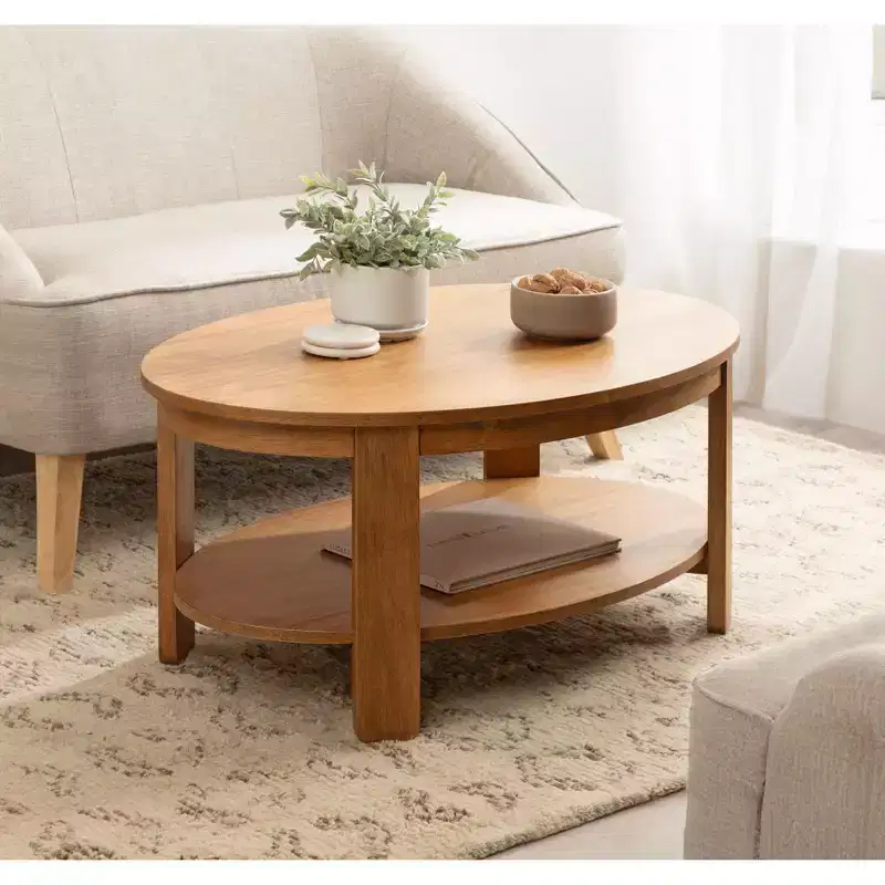 Oval Wood Coffee Table, 38x24x18, Natural