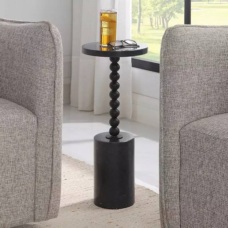 Uttermost Bead 10 Wide Black Marble Round Drink Table