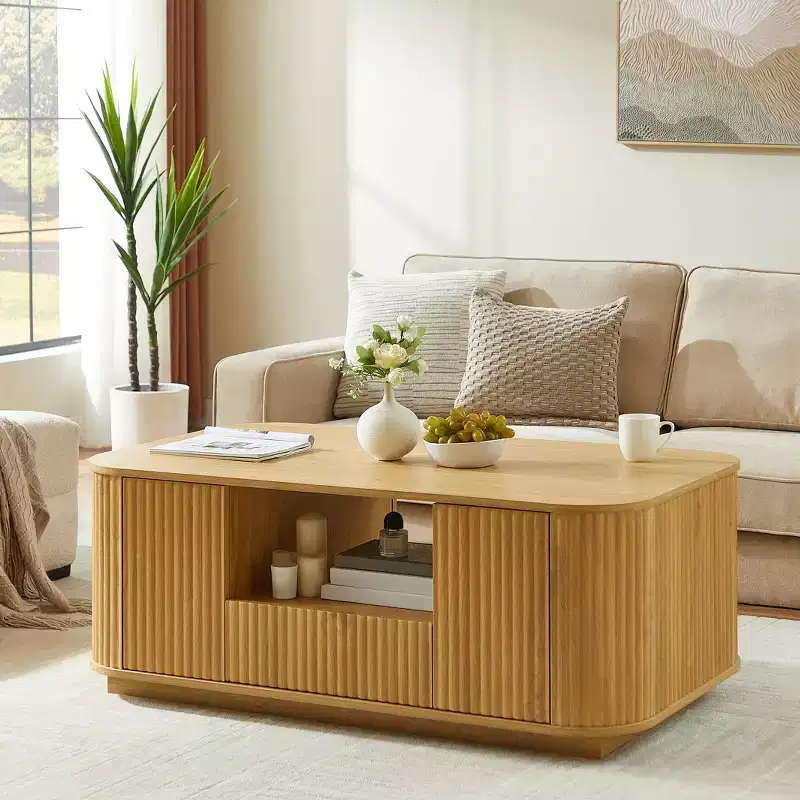 Oval Coffee Table, 46.5-Inch Modern Luxury with Drawers & Storage, Curved Silhouette, for Living Room or Office