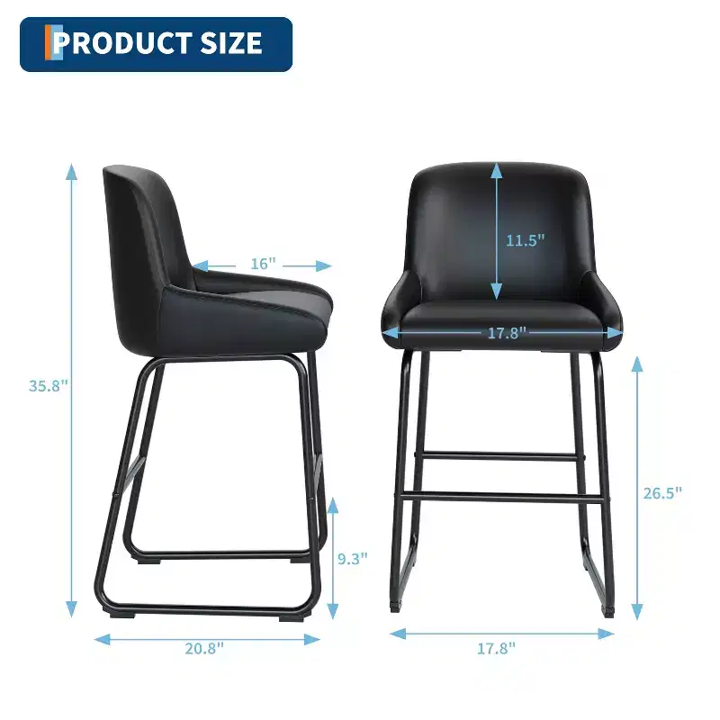 Modern PU Leather Counter Height Bar Stools Set of 4, Armless Upholstered Chairs with Backrest & Footrest, Metal Frame,for Kitchen or Counter Seating