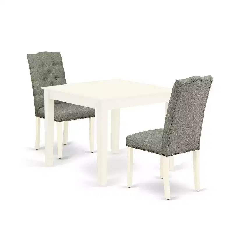 Vintage 3-Piece Dining Set - Kitchen Table & 2 Parsons Chairs - Linen White Finish