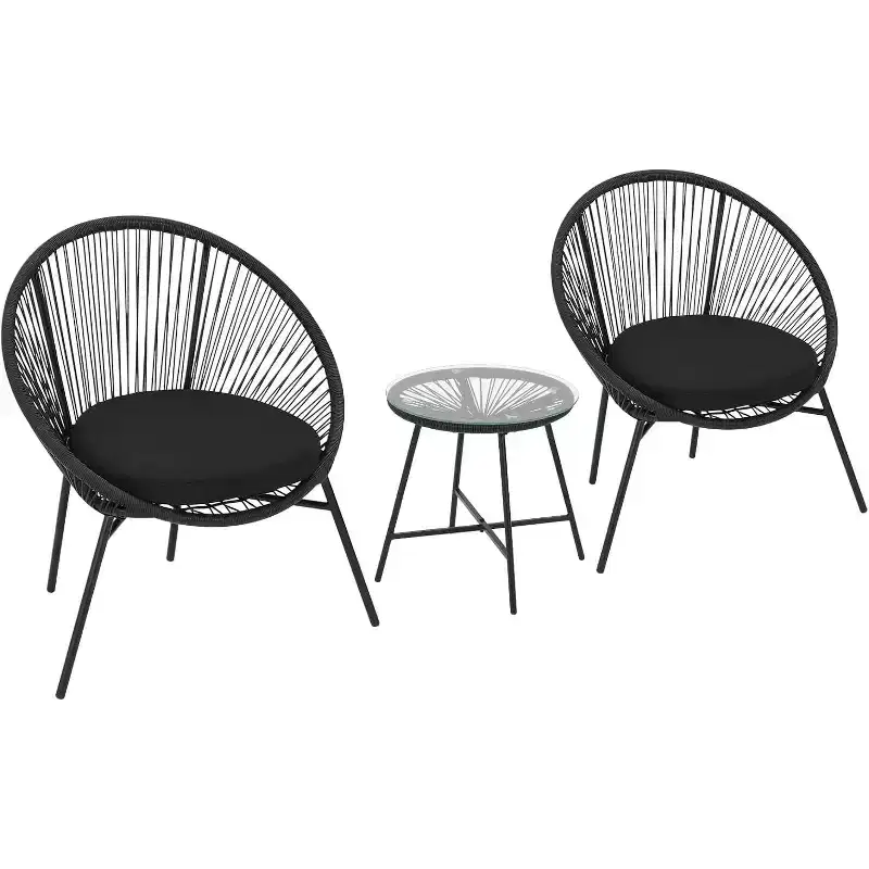 3-Piece Acapulco Patio Set  All-Weather Woven Chairs & Tempered Glass Table for Balcony/Deck