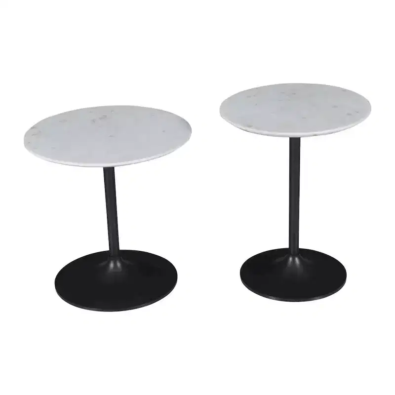 Jofran,Camille Solid Marble and Iron Modern Luxury Accent Tables (Set of 2)- White Color