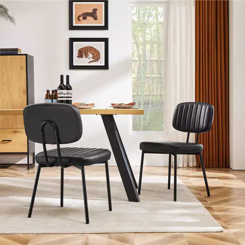 Okak Mid Century Dining Room Chairs Set of 2, Upholstered Dining Chairs with Faux Leather Surface, Kitchen Chairs for Living Room