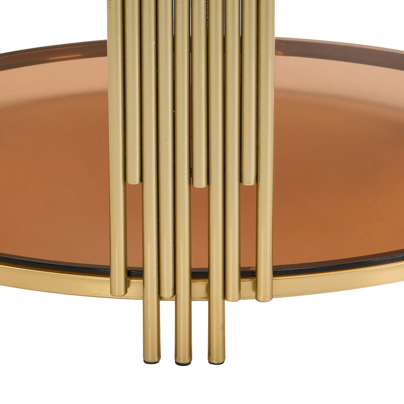 31.5 Tempered Glass Coffee Table with Asymmetrical Metal Design and Lower Shelf