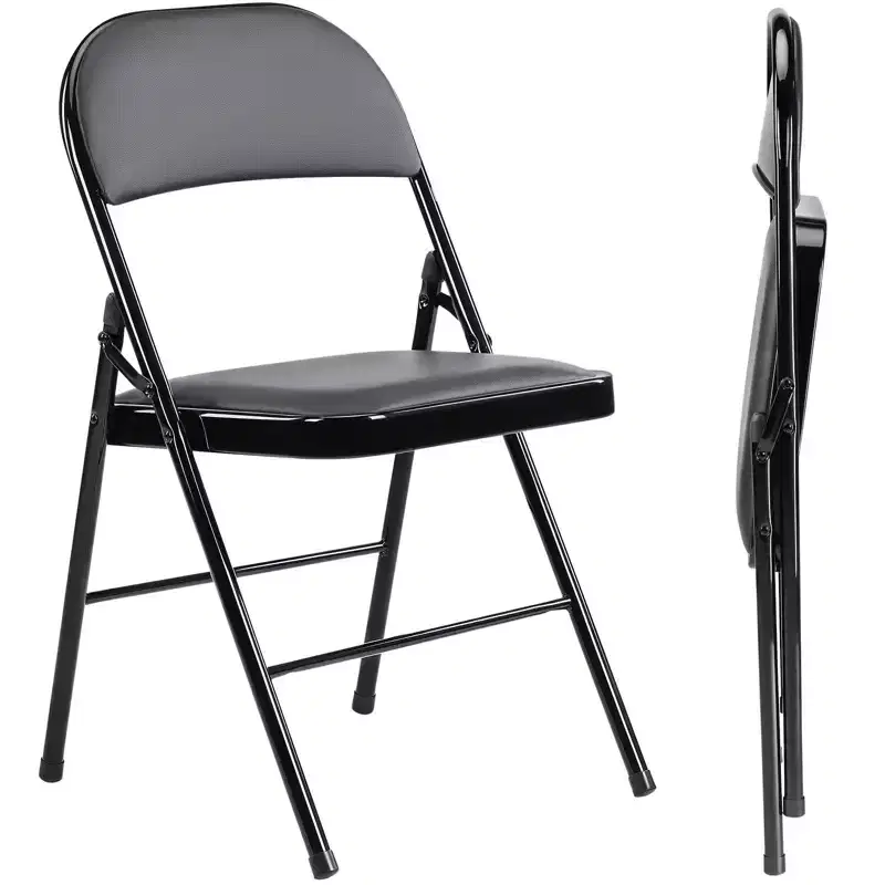 TUYOHW 18 Foldable Dining Chairs Set of 2/4,Waterproof Leather Side Chairs for Kitchen and Dining Room,Sturdy Metal Legs with 350lbs Capacity