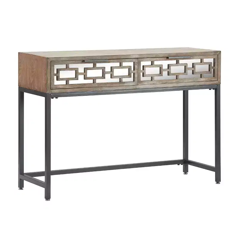 Hayworth Mirrored Console Table Gray - Finch: Modern Storage with Drawers, Antique Finish