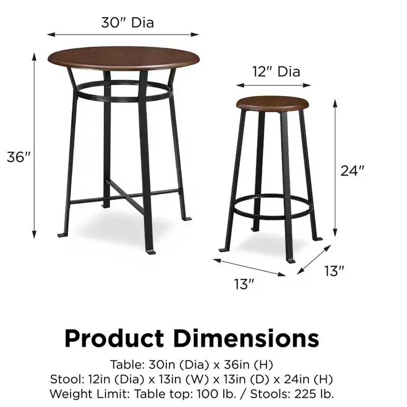 DHP Montgomery Industrial 3-Piece Dining Set, Dark Mahogany
