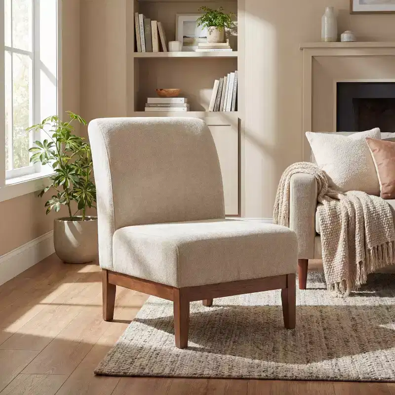 Modern Rubberwood Upholstered Accent Chair with Curved Backrest