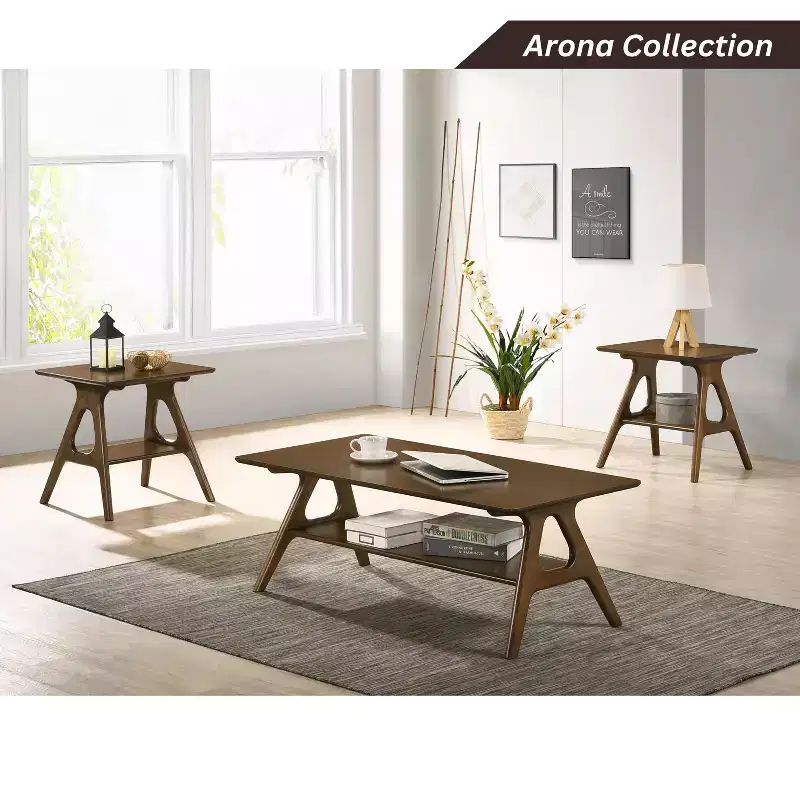 Roundhill Furniture Arona Mid-Century Modern Wood Shelf End Table