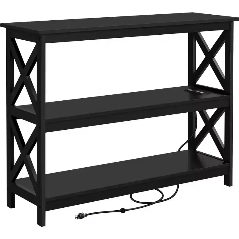 Yaheetech 3-Tier Wooden Console Table with Power Outlet Entryway Table