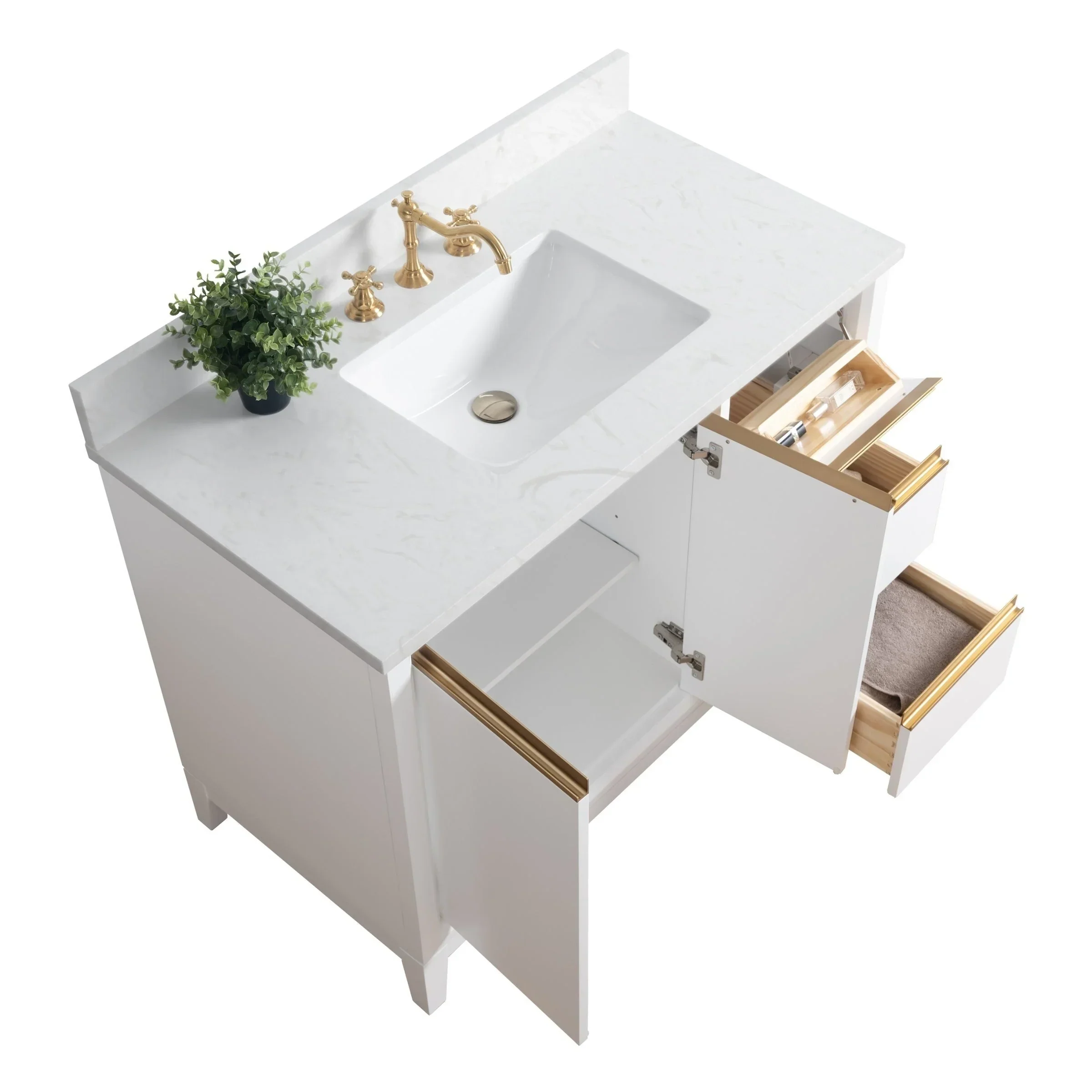 Vanity Art Bathroom Vanity with Ceramic Sink and Engineered Marble Top