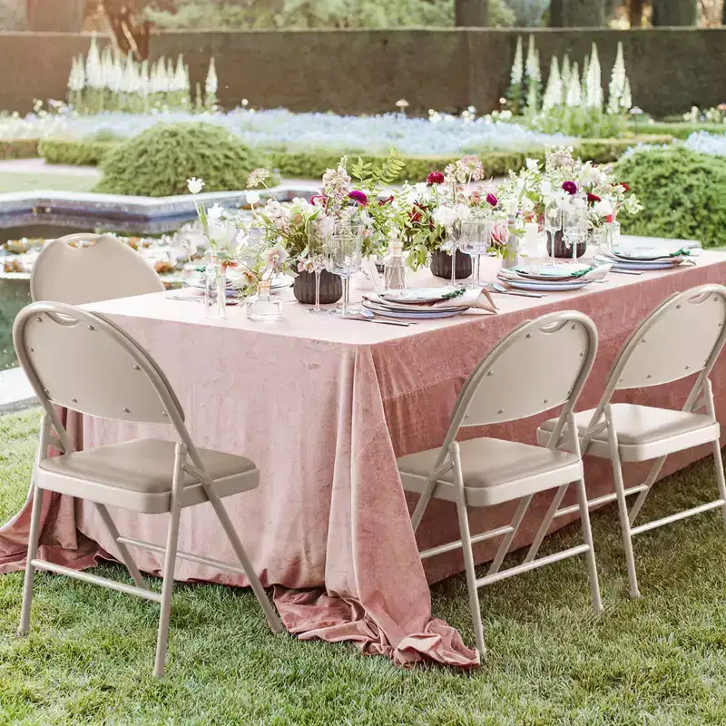 Set of 4 Linen Fabric Padded Folding Chairs with Metal Frame & Backrest