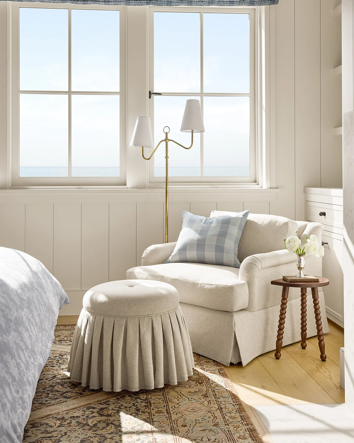Traditional Crypton Fabric Lounge Chair with English Roll Arms & Tailored Skirt for Living Room