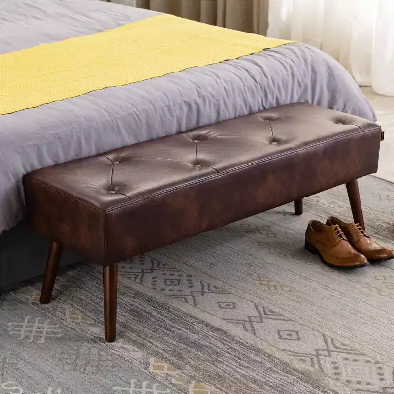 44-Inch Upholstered Ottoman Bench with Wooden Legs