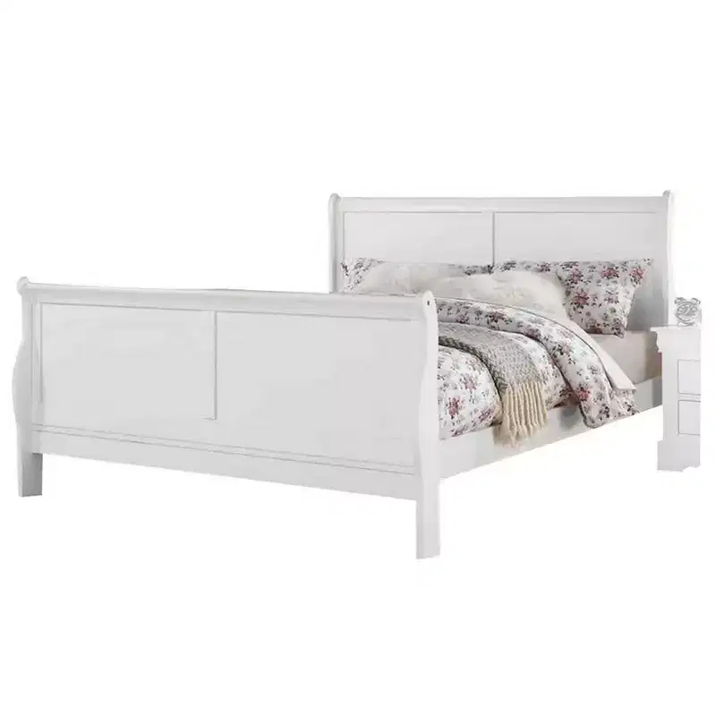 Royal Hamton Sleigh Design Full Size Bed with Sleek Legs, White