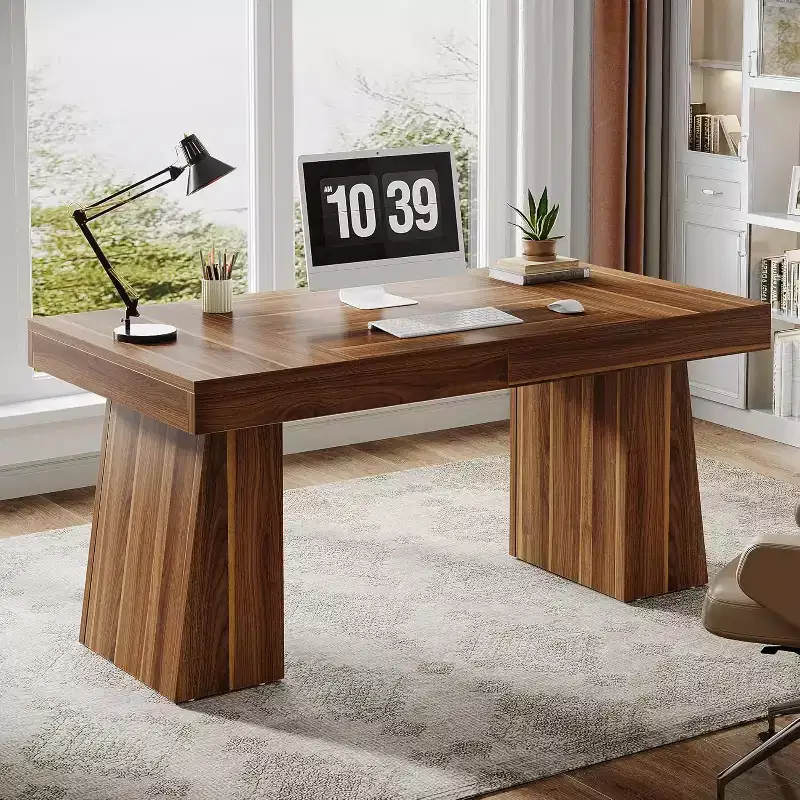 Lantine 55 Inches Home Office Executive Desk with Double Trapezoid Base