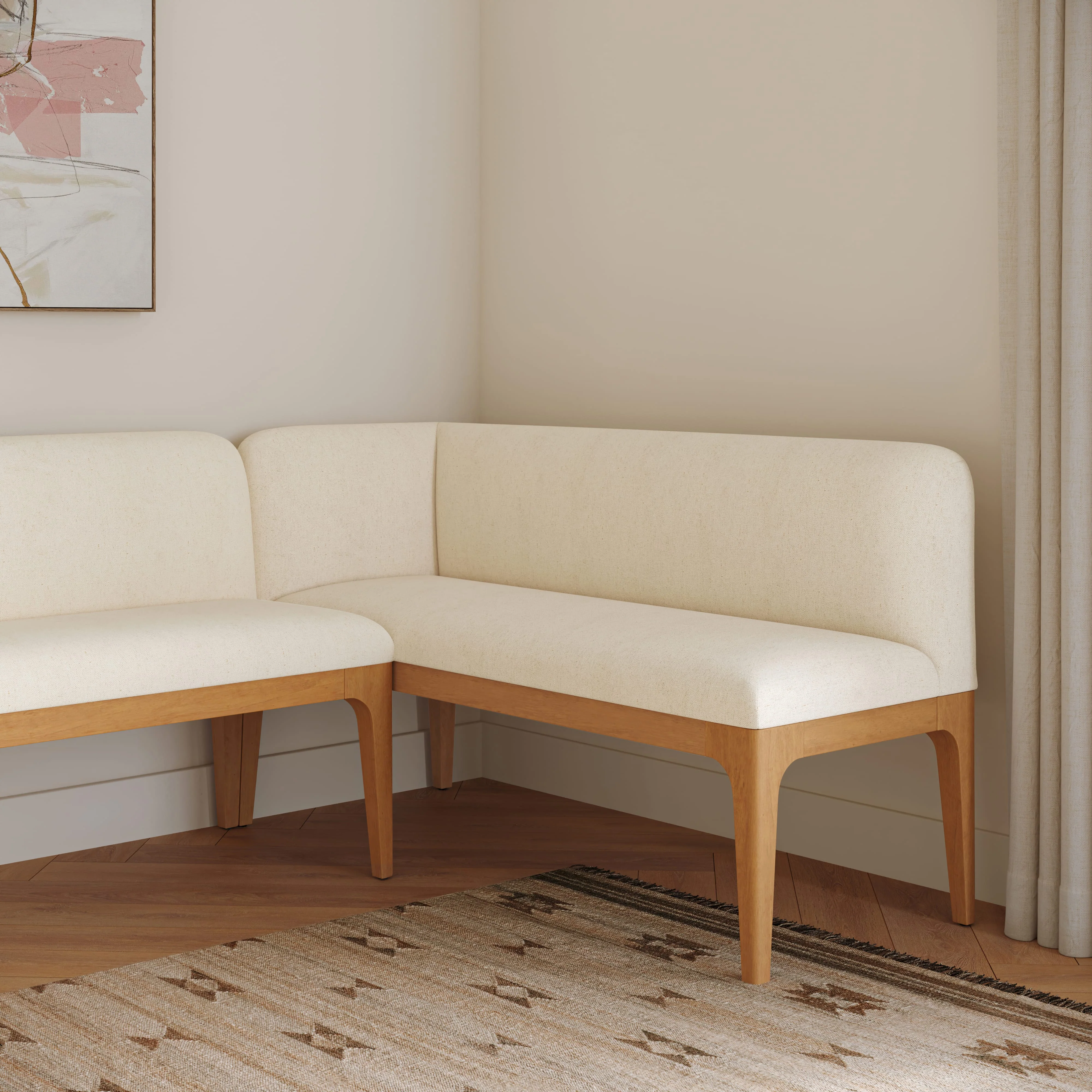 Natural Solid Wood Corner Banquette for Dining Room