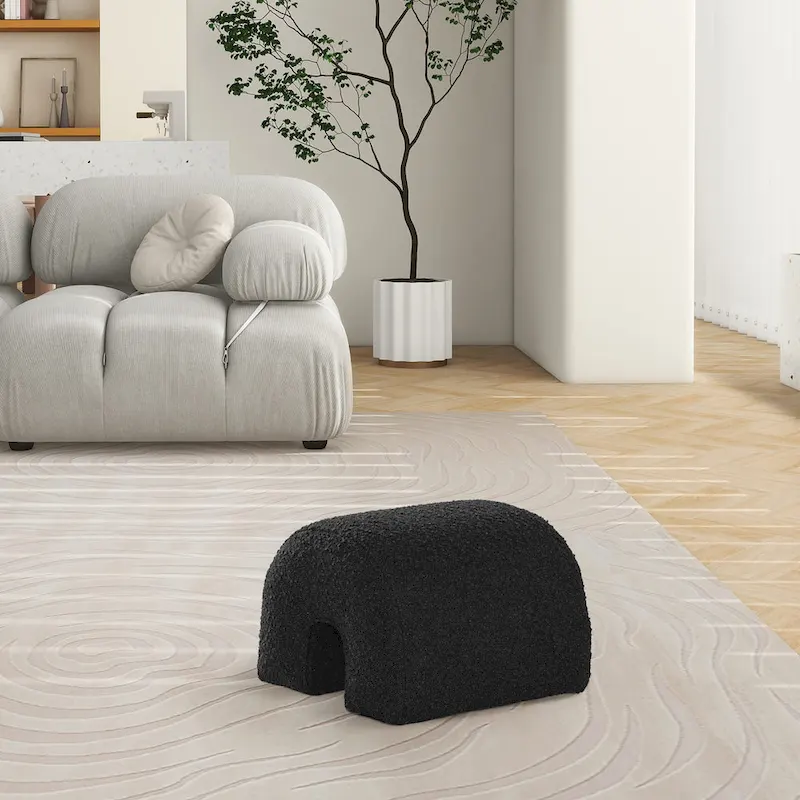 Bridge 16 Boucle Faux Sherpa Upholstered Arched Footstool Ottoman