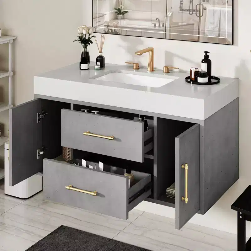 40 Inch Floating Vanity with 2 Doors & Drawers Wall Mounted Storage Cabinet