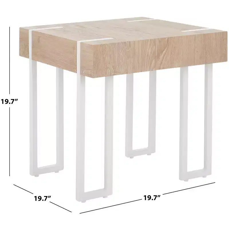 Square End Table – Brown Veneer Top / White Iron Frame, 1-Piece