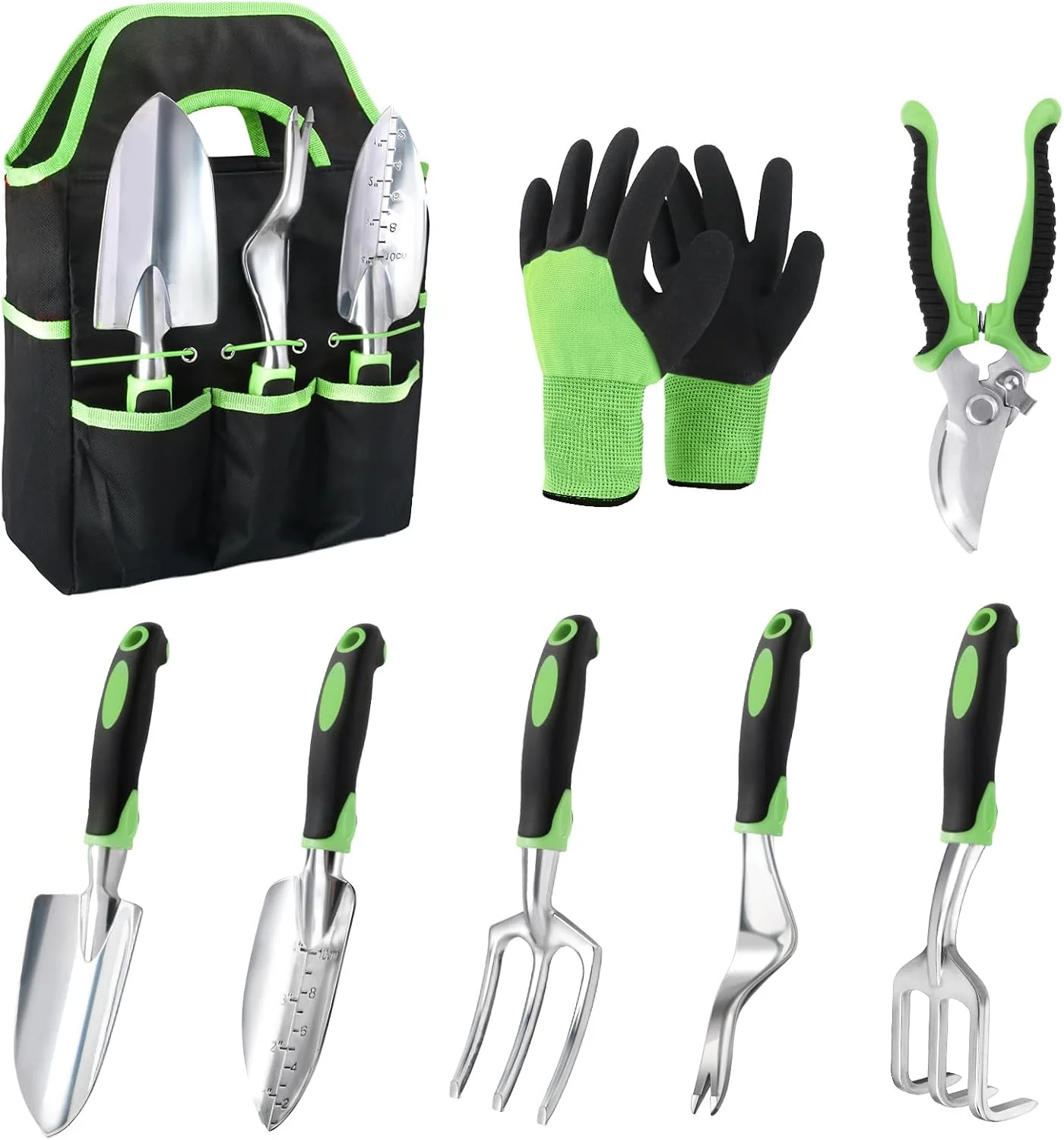 8-Piece Garden Hand Tool Set with Storage Bag and Gloves, Green