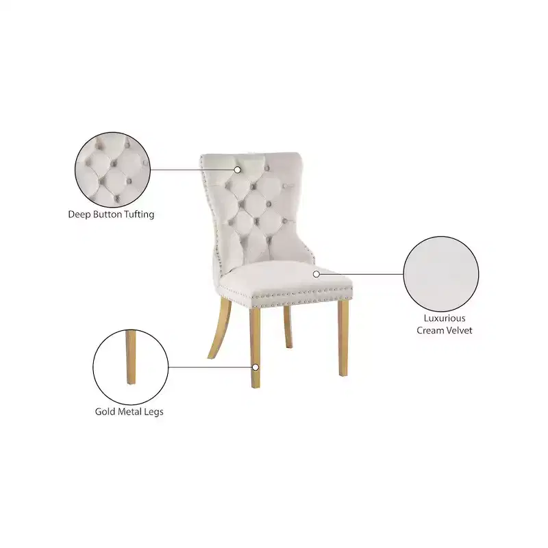 Velvet Dining Chair with Gold Frame, Set of 2 – Black/Cream/Gray