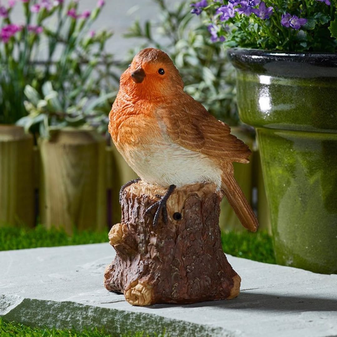 Solar Singing Robin Garden Ornament with Bird Sound