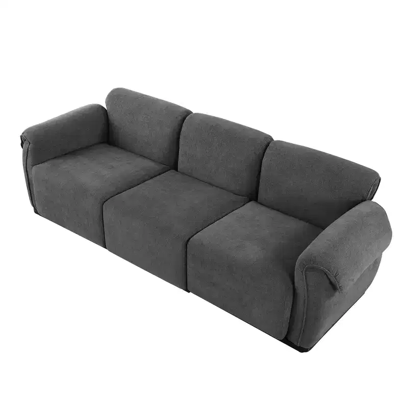 GDFStudio Khalid Modern 93 3-Seater Wood and Iron Chenille Upholstered Sectional Sofa with Split Backrest