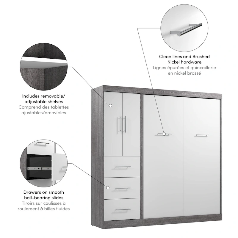Nebula Full Murphy Bed with Wardrobe (84W) by Bestar
