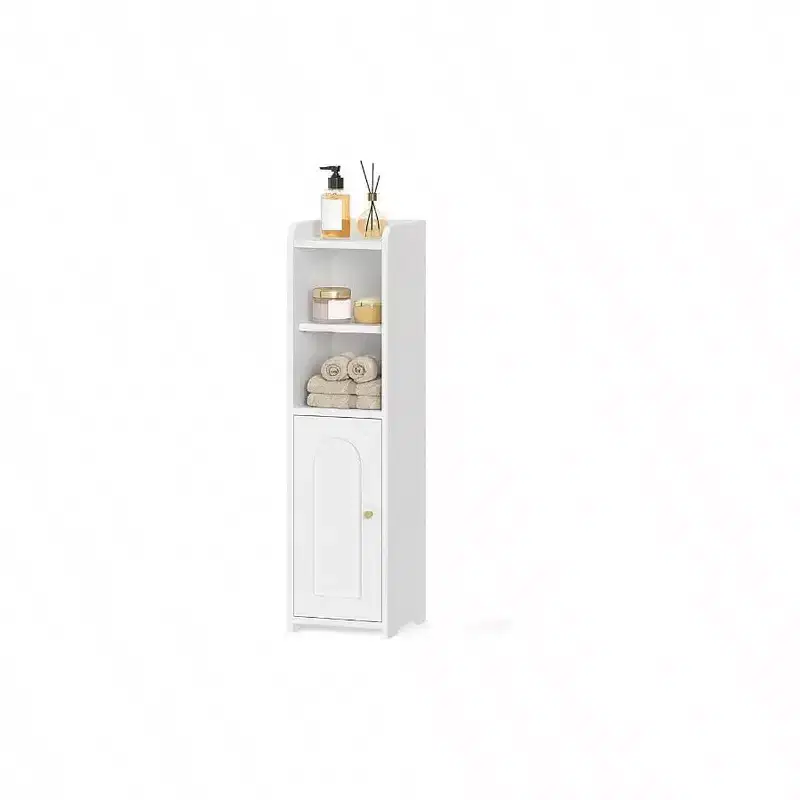 Bathroom Storage Cabinet Corner Floor Cabinet with Doors Adjustable Shelf Narrow Toilet Paper Cabinet Small Spaces White