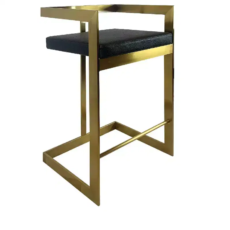 HomeRoots 26 Black and Gold Faux Leather and Stainless Steel Low Back Counter Height Bar Chair