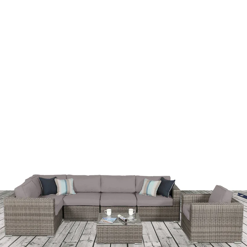 LSI 7 Piece Rattan Sunbrella Sectional Seating Group with Cushions