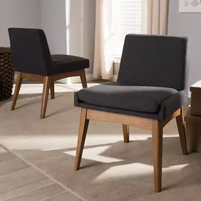 Set of 2 Nexus Mid Century Modern Walnut Wood Fabric Upholstered Dining Side Chair - Baxton Studio