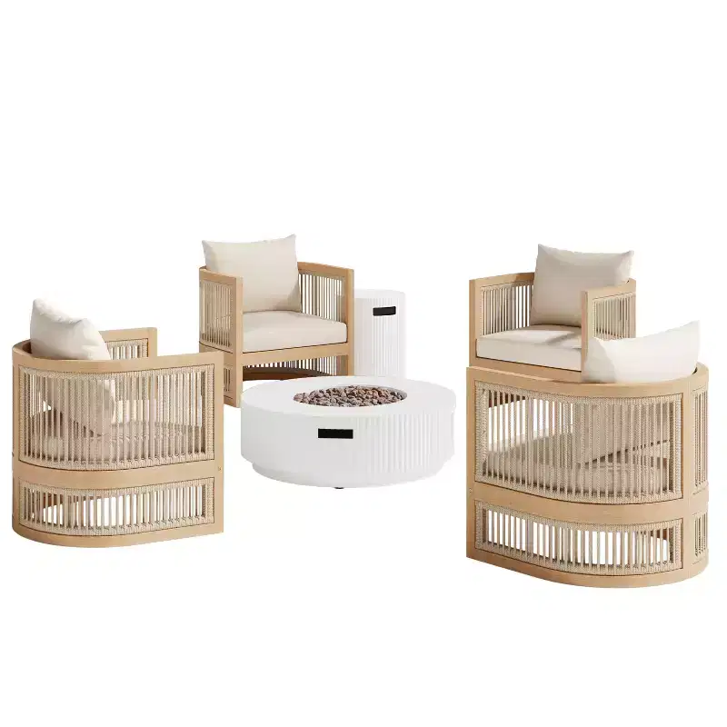 Christopher Knight Home Tirian 6-Piece Patio Acacia Wood Seating Set with Lightweight Concrete Fire Pit Table