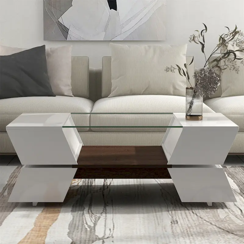 Merax Geometric Style Cocktail Table with Great Storage Capacity