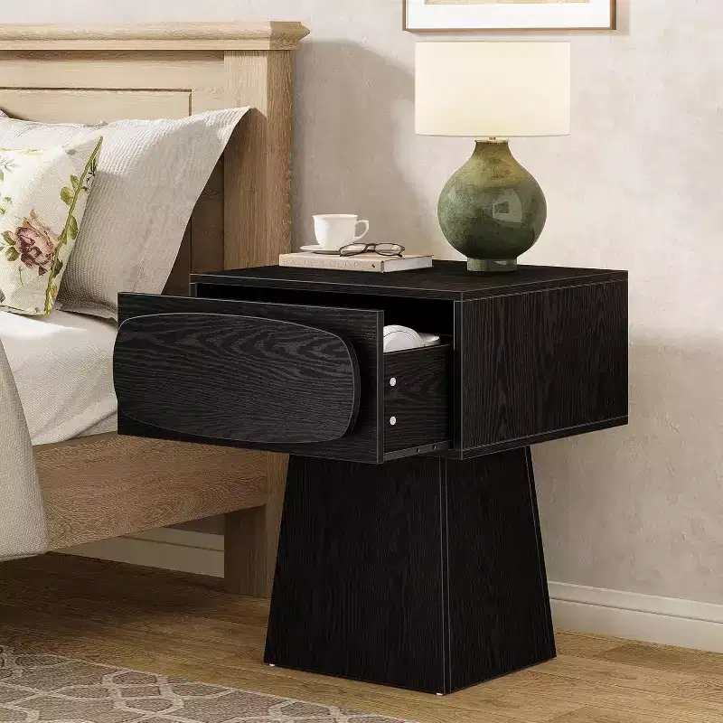 Mid-Century Modern Nightstand with Drawer, Natural Wood Grain, 21.6
