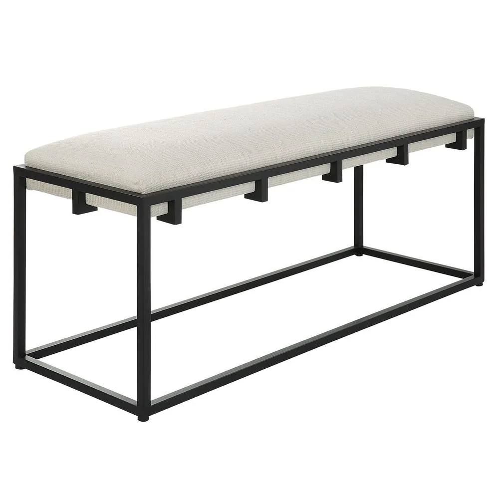 Matte Black Iron Frame White Waffle Upholstered Bench