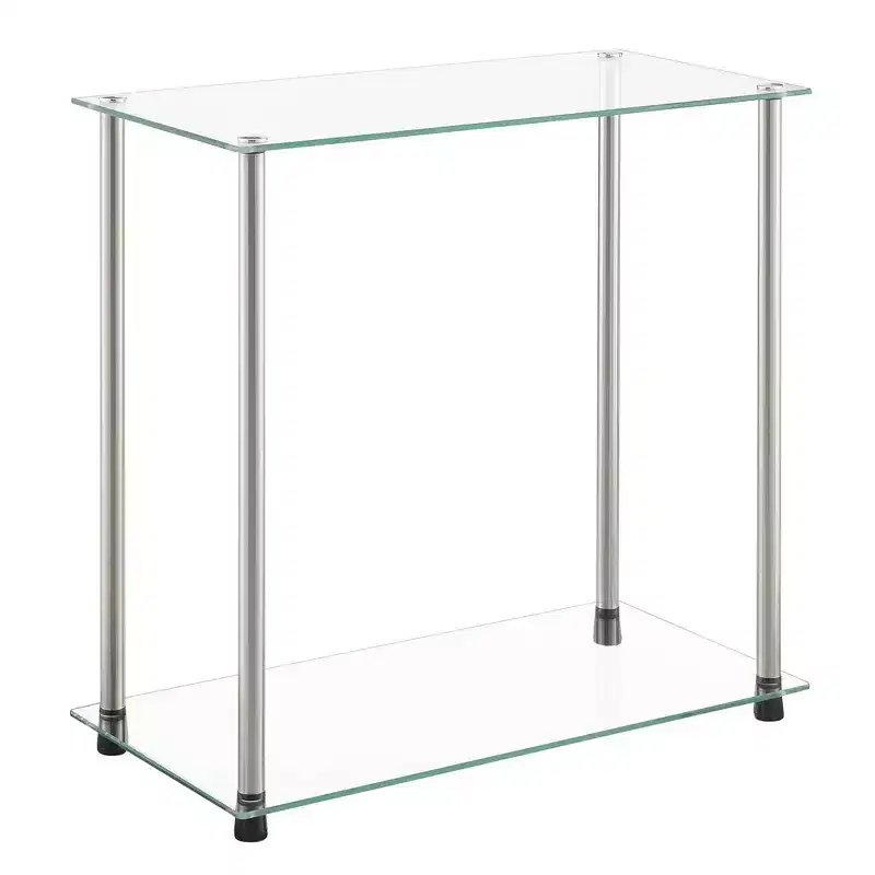 Breighton Home Designs2Go Classic Glass 2 Tier Chairside End Table in Glass/Chrome
