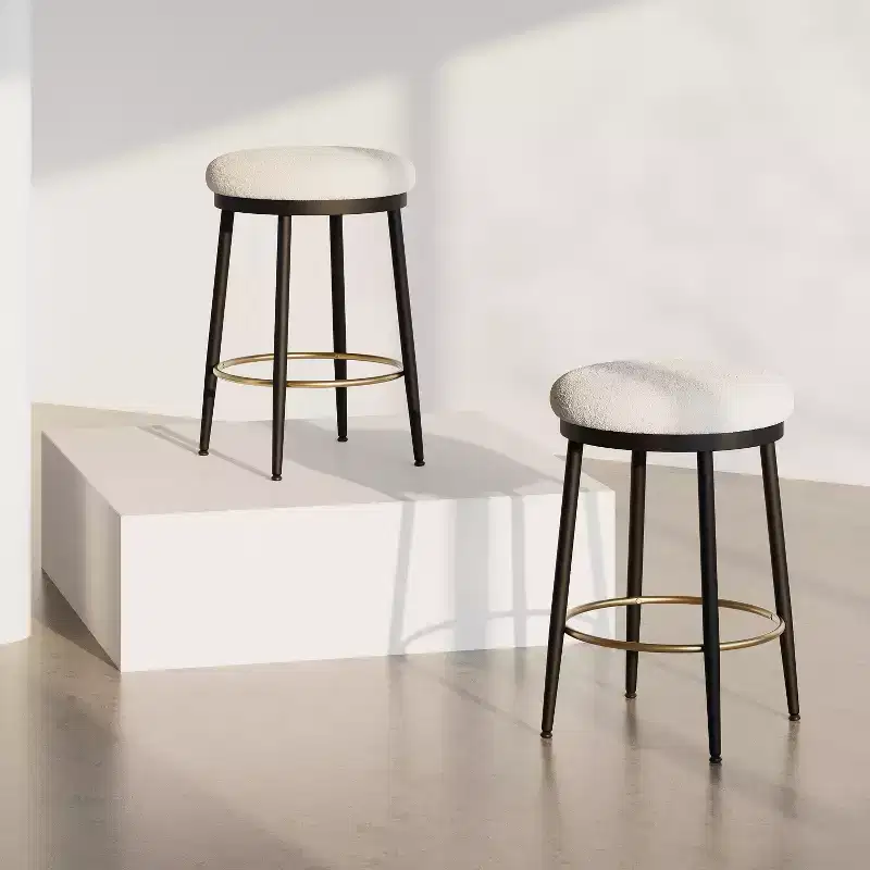 2/4 pcs Counter Stools, Modern Round Accent Stools with Metal Frame, Cushion, Footrest for Kitchen/Bedroom/Dining Room -ModernLuxe