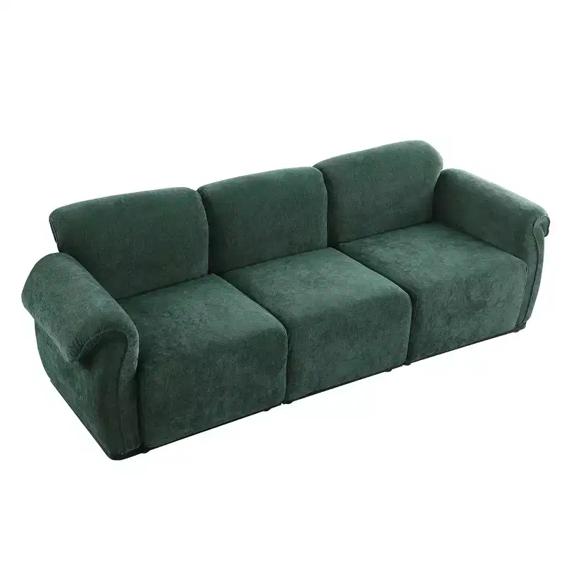 GDFStudio Khalid Modern 93 3-Seater Wood and Iron Chenille Upholstered Sectional Sofa with Split Backrest