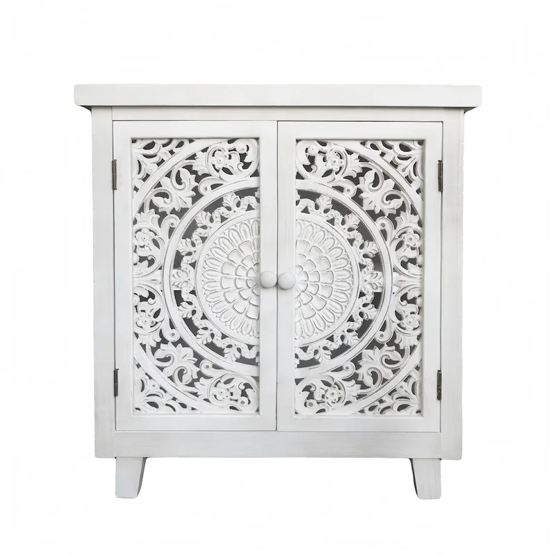 Storage Accent Cabinet with 2 Hollow Carved Doors – 27.6 x 14.1 x 30.3 in