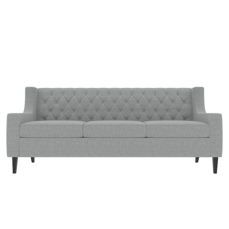 Grey 78.75 Polyester 3-Seater Sofa with Tufted Back and Cushions