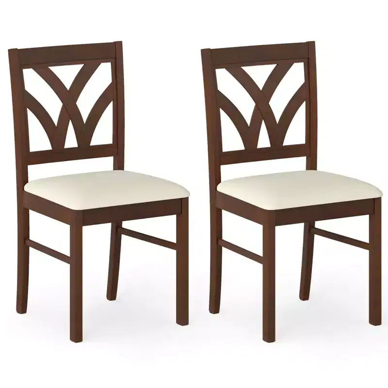Wooden Dining Chairs with Rubber Wood Frame Hollowed Backrest for Kitchen Brown + Beige/Oak + Light Brown